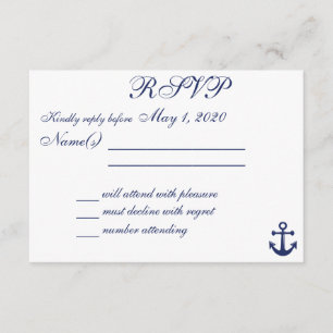 Navy Blue Nautical Wedding RSVP Card mit Anker
