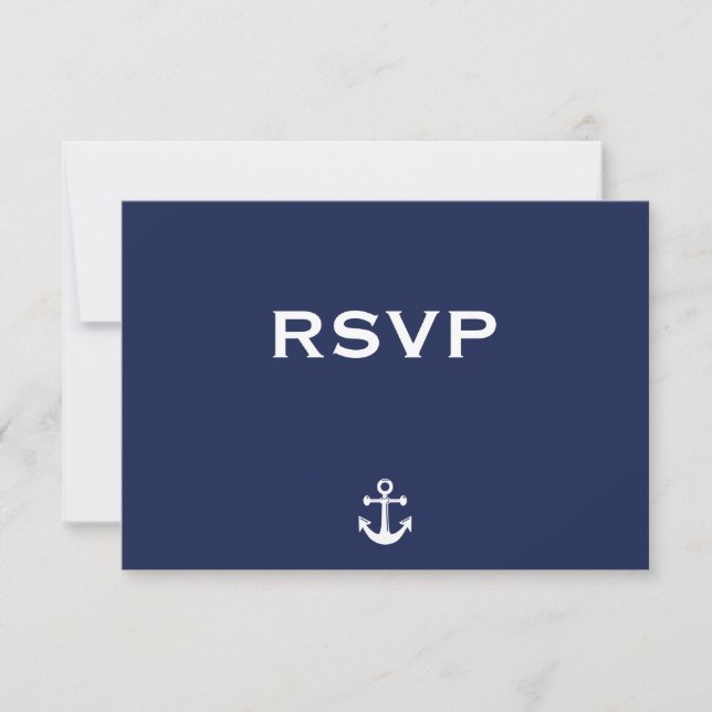 Navy Blue Nautical Wedding RSVP Card mit Anker Karte (Vorderseite)