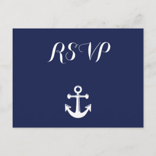 Navy Blue Nautical Wedding RSVP Postcard Einladungspostkarte