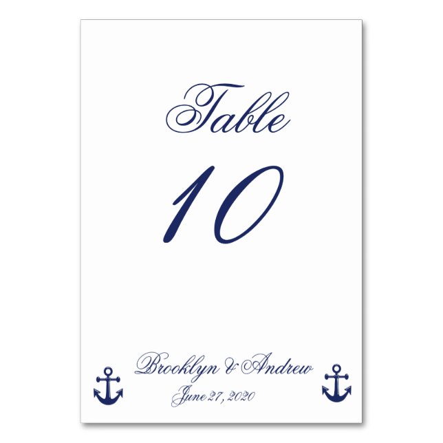 Navy Blue Nautical Wedding Table Cards Tischnummer (Vorderseite)