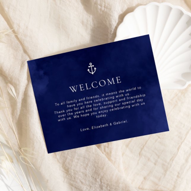 Navy Blue Nautical Wedding Timeline Enclosure Card Begleitkarte (Von Creator hochgeladen)