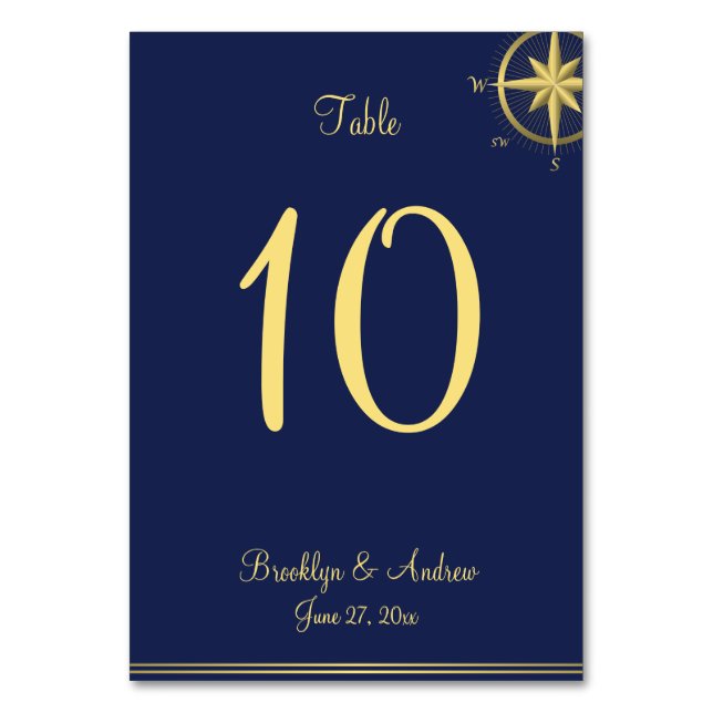 Navy Blue Nautical Wedding Tischnummer Cards (Vorderseite)