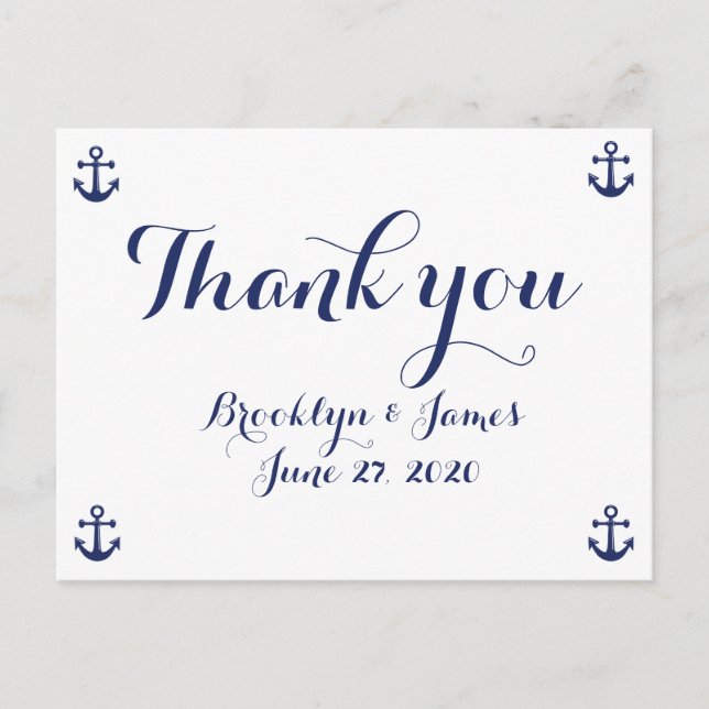 Navy Blue Nautical Wedding Vielen Dank Postkarten (Vorderseite)