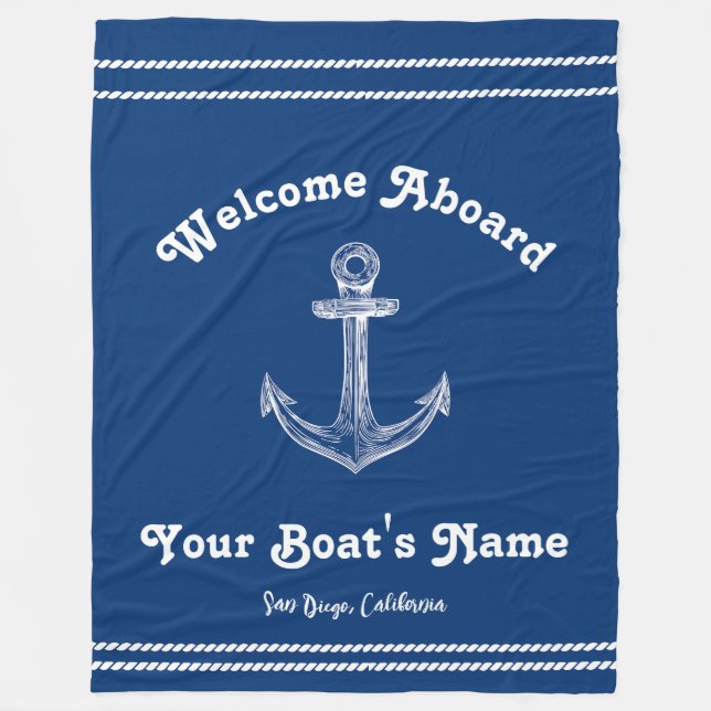 Navy Blue Nautical Willkommen bei Custom Boote Fleecedecke (Vorderseite)