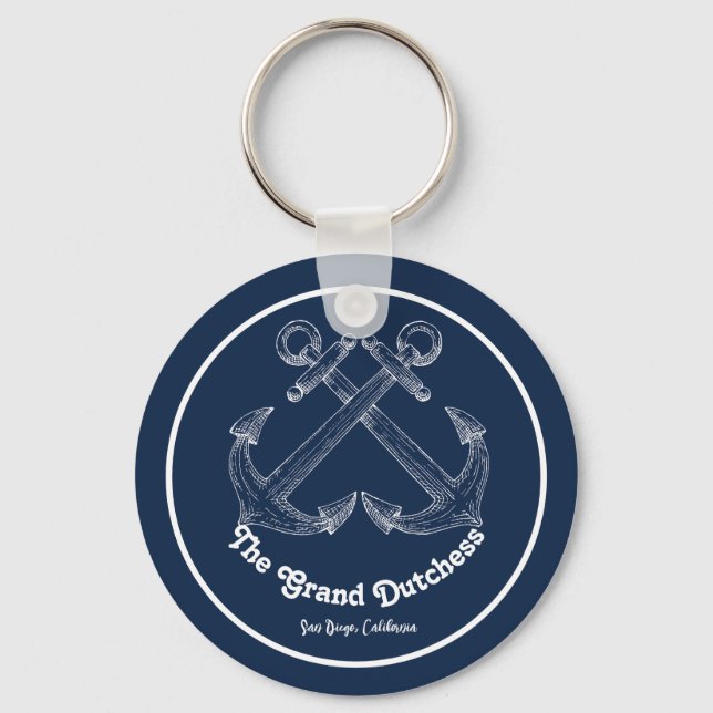 Navy Blue Nautical Willkommen bei Custom Boote Schlüsselanhänger (Vorderseite)