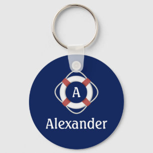 Navy-Blue-nautisches-Rettungsring-Monogramm Schlüsselanhänger
