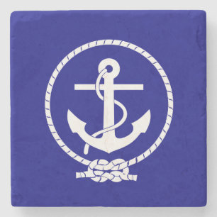 Navy-Blue Nautisches Seil und Anker Steinuntersetzer