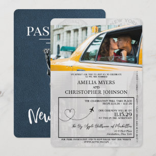 Navy Blue New York City Passport Wedding Einladung