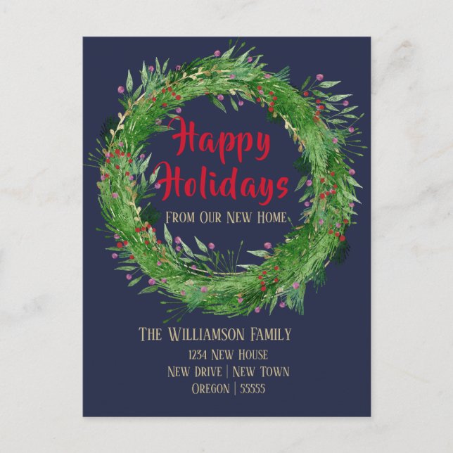 Navy Blue New Zuhause Happy Holiday Postcard Postkarte (Vorderseite)