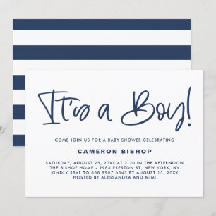 Navy Blue Niedlich Calligraphy Es ist eine Baby-Du Einladung