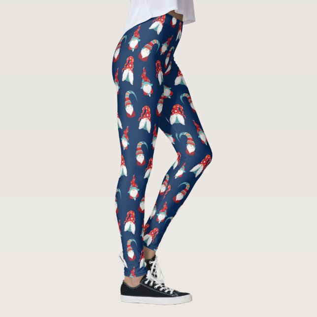 Navy Blue Niedlich Gnome Elf Modern Nordic Pattern Leggings (Rechts)