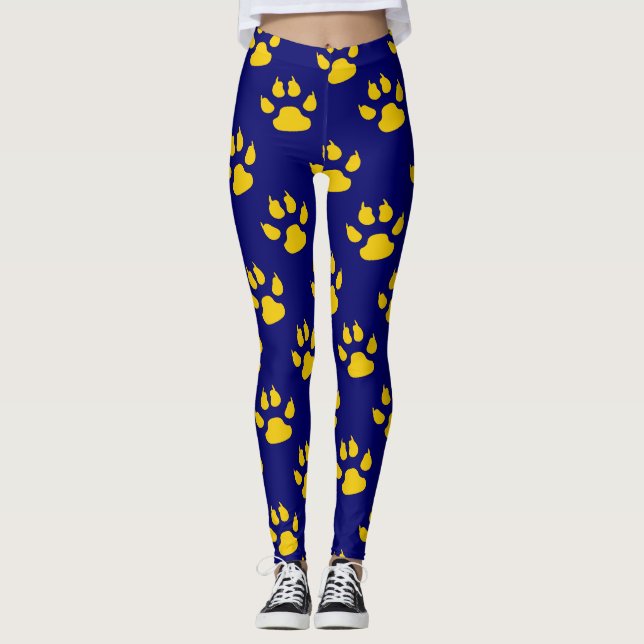 Navy Blue Niedlich Paw Muster Print Leggings (Vorderseite)