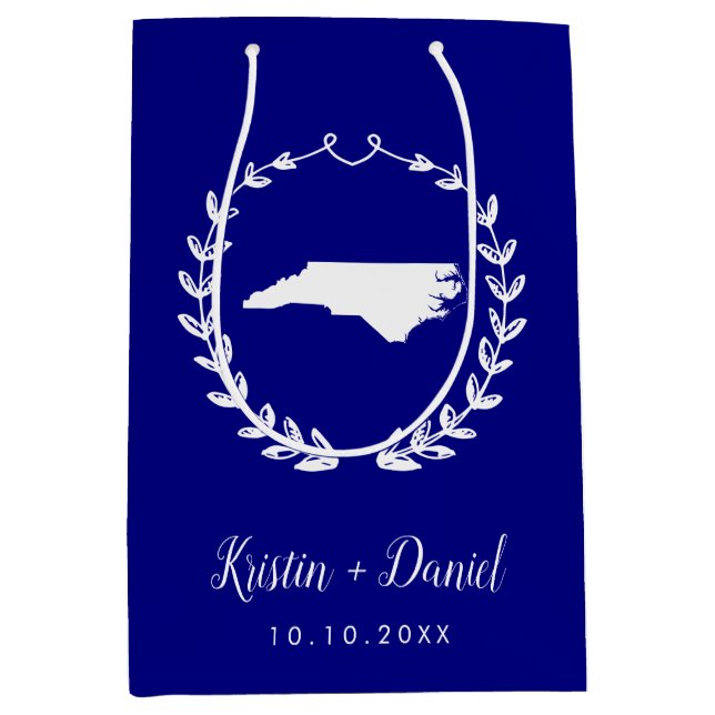 Navy Blue North Carolina Karte Hochzeit Begrüßung  Mittlere Geschenktüte (Vorderseite)