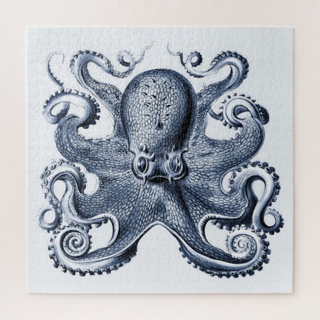 Navy Blue Octopus Illustration von Ernst Haeckel (Vertikal)