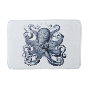 Navy Blue Octopus Illustration von Ernst Haeckel Badematte