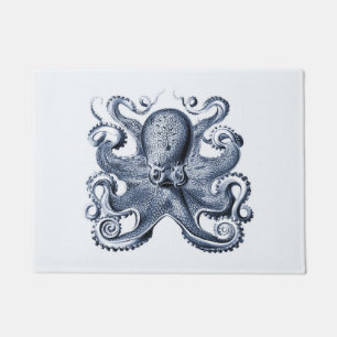 Navy Blue Octopus Illustration von Ernst Haeckel Fußmatte