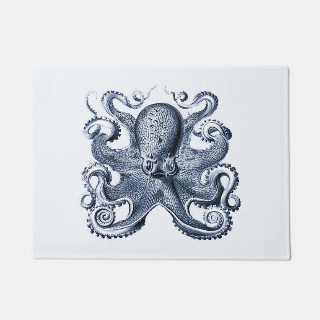 Navy Blue Octopus Illustration von Ernst Haeckel Fußmatte (Vorderseite)