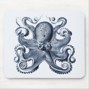 Navy Blue Octopus Illustration von Ernst Haeckel Mousepad