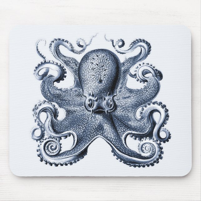 Navy Blue Octopus Illustration von Ernst Haeckel Mousepad (Vorne)
