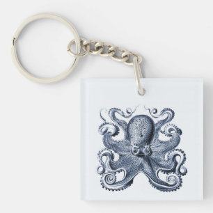 Navy Blue Octopus Illustration von Ernst Haeckel Schlüsselanhänger