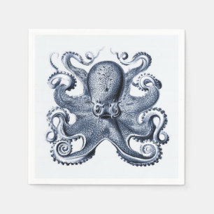 Navy Blue Octopus Illustration von Ernst Haeckel Serviette