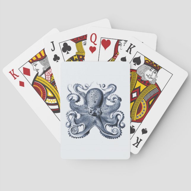 Navy Blue Octopus Illustration von Ernst Haeckel Spielkarten (Rückseite)