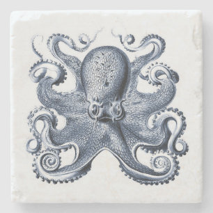 Navy Blue Octopus Illustration von Ernst Haeckel Steinuntersetzer