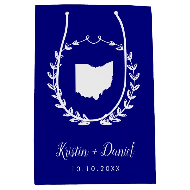 Navy Blue Ohio Map Wedding Welcome Swag Mittlere Geschenktüte (Vorderseite)