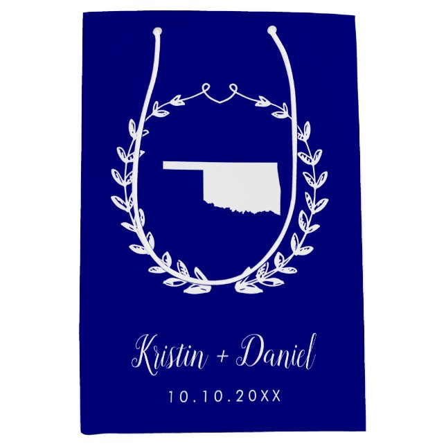 Navy Blue Oklahoma Map Wedding Welcome Swag Mittlere Geschenktüte (Vorderseite)