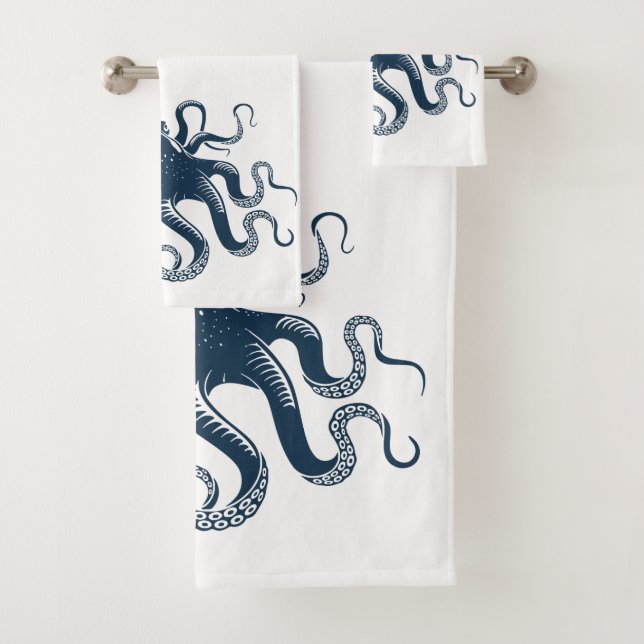 Navy-Blue-Oktopus-Seemaschine Badhandtuch Set (Insitu)