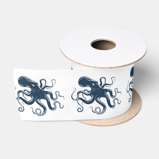 Navy-Blue-Oktopus-Seemaschine Satinband (Spule)