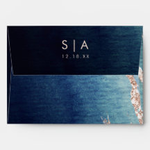 Navy Blue Ombre Agate & Rose Gold Wedding Monogram