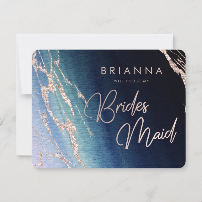 Navy Blue Ombre Agate werden Sie meine Bridesmaid Einladung (Vorderseite)