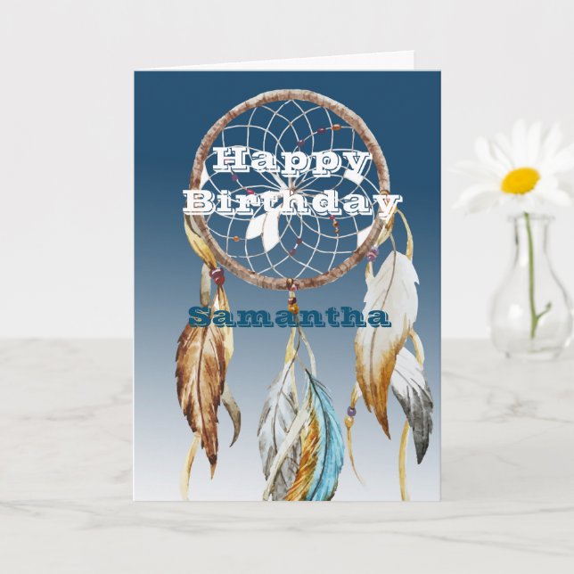 Navy Blue Ombre Dream Catcher Geburtstag Karte (Kleine Pflanze)