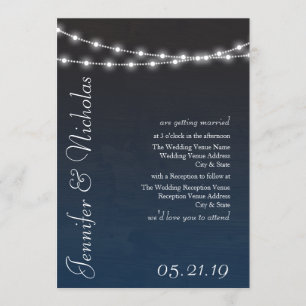 Navy Blue Ombre Lights Typografy Wedites Einladung