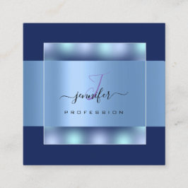 Navy Blue Ombre Monogram Name Social Rose Quadratische Visitenkarte