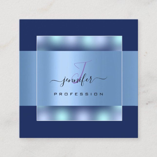Navy Blue Ombre Monogram Name Social Rose Quadratische Visitenkarte (Vorderseite)