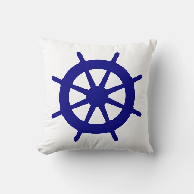 Navy Blue on White Coastal Decor Ship Wheel Kissen (Vorderseite)
