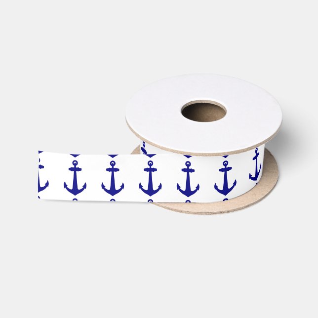 Navy Blue on White Coastal Dekoration Anker Satinband (Spule)