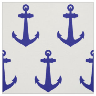 Navy Blue on White Coastal Dekoration Anker Stoff