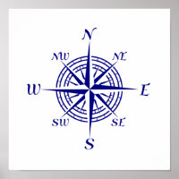 Navy Blue on White Coastal Dekoration Kompass Rose