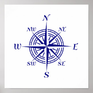 Navy Blue on White Coastal Dekoration Kompass Rose
