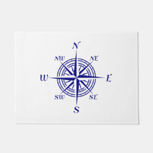 Navy Blue on White Coastal Dekoration Kompass Rose Fußmatte