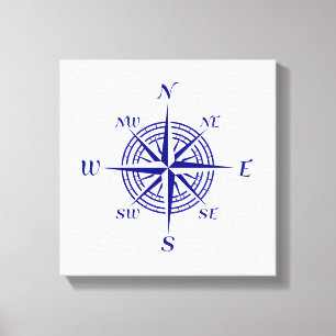 Navy Blue on White Coastal Dekoration Kompass Rose Leinwanddruck