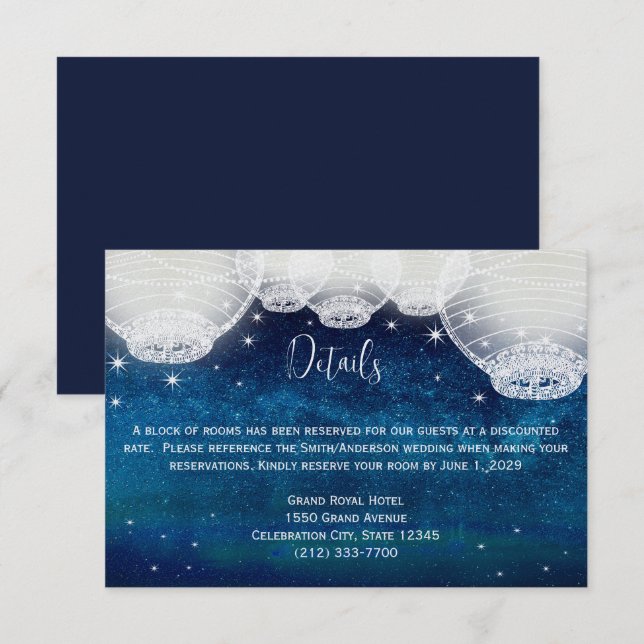 Navy Blue Opulence Galaxy Paper Lantern Umschließu RSVP Karte (Vorne/Hinten)