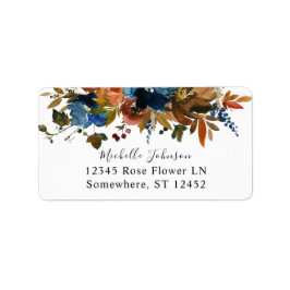 Navy Blue, Orange & Brown Floral 2 Rücksendeadress Adressaufkleber