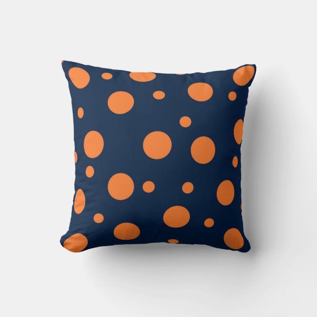 Navy Blue Orange Dots Abstrakt Kissen (Vorderseite)