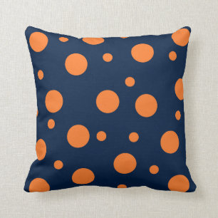 Navy Blue Orange Dots Abstrakt Kissen