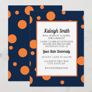 Navy Blue Orange Dots Uni Trunk Party Einladung