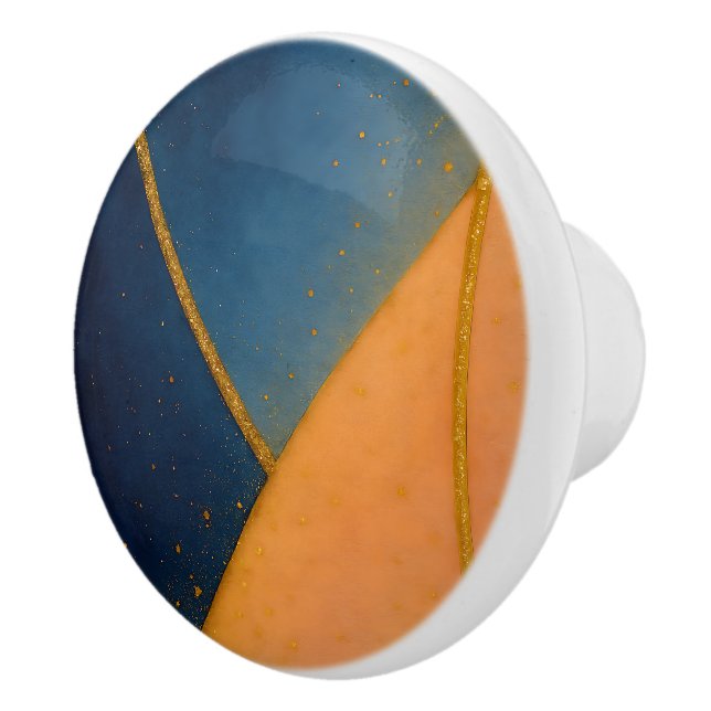 Navy Blue Orange Gold Abstrakt Artistic Zuhause Keramikknauf (Rechts)